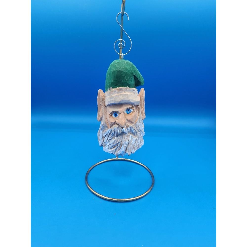 Hand Carved Santa' s Elf‎ Wooden Ornament Bass Wood